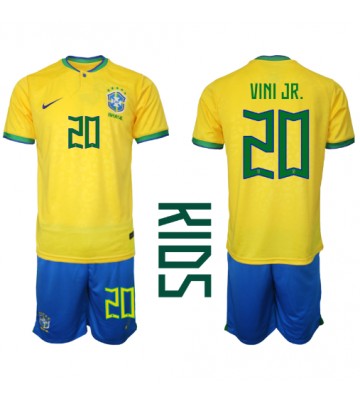 Brasilien Vinicius Junior #20 Hjemmebanesæt Børn VM 2022 Kort ærmer (+ korte bukser)
